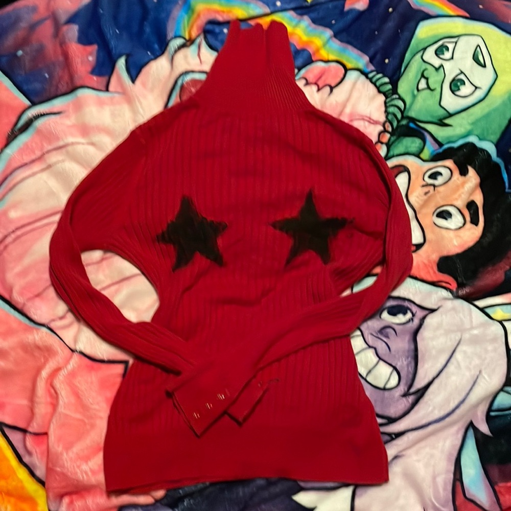 Crofts&Barrow Red Turtleneck Sweater With Painted Stars ❤️🖤❤️